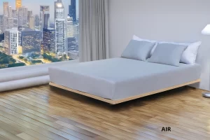 מיטת בסיס עץ מרחף AIR בחדר מעוצב